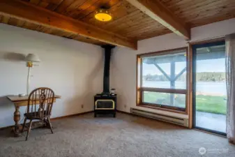 Daylight basement with wood stove