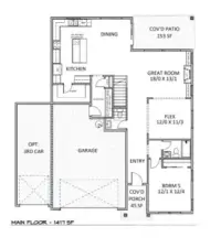 Main level Floor Plan - Flex Space and bedroom are flipped to accommodate Multi-gen living