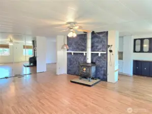 Wood burning stove in front room.