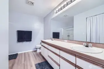 En Suite Bath with Double Sinks and new Luxury Vinyl Plank Floors