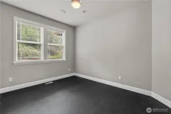 The spacious office is located just off the entry