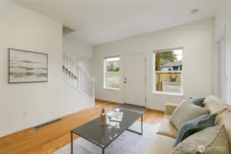 Sitting room with fireplace.