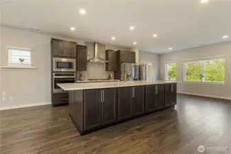 Large double-sized kitchen island.