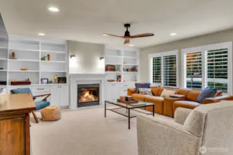 Family room with built-in cabinetry