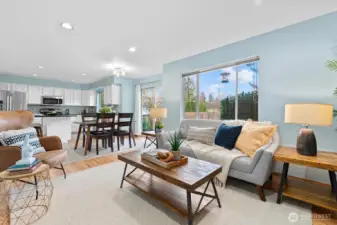 Family room and in-kitchen eating area.