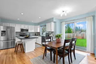 In kitchen eating area.