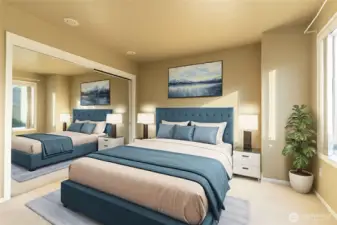 Virtually staged Primary Bed.