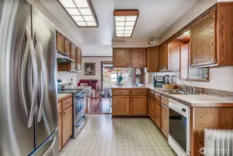 Spacious kitchen with lots of storage.