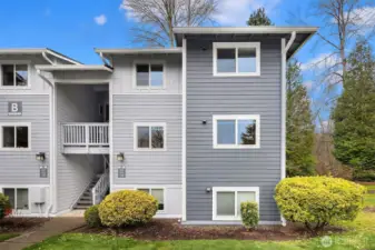 The condo has a sunny southern exposure.  Kitchen is filled with light and overlooks the driveway entry.