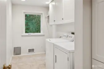 Separate laundry room with plenty of storage.