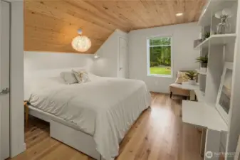 All 3 upstairs bedrooms with Heart Pine Floors & Ceilings