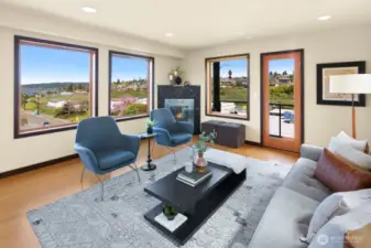 Beautiful views from the living room area and access to outdoor deck.