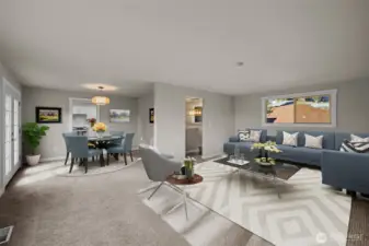 Living Room / Dining Room, veiw from Fireplace Virtually Staged