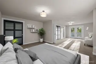 Primary Suite with French Doors to  West Sunset Deck view VS