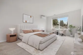 Spacious primary bedroom with walk-in closet, 5 piece bath and mini-split for both heating and cooling.