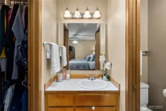 Primary 3/4 bath with walk-in closet.