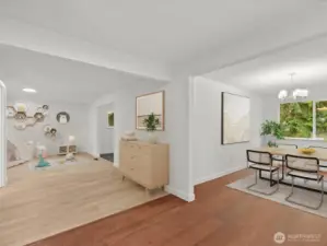 Virtually staged hallway to den.