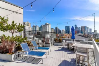 rooftop deck with view of city