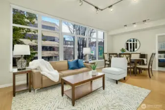 Huge floor to ceiling windows flood the room with light!