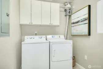 This full side laundry / utility room is located inside the unit, as you walk from the front door to the kitchen, across from the storage closets.