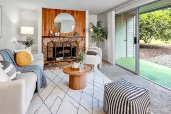 This first floor unit offers double sliding doors to a covered patio and easy access to the grounds, pool, clubhouse and gardens