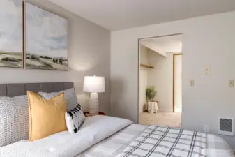 Large closet space, vanity and 3/4 bathroom off the primary bedroom