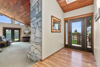 Cozy living/ great room with picture-worthy ceilings and windows.