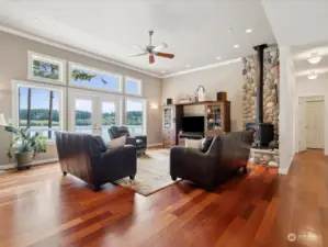 Soaring ceilings, expansive windows and gorgeous Brazilian cherry floors grace this Great Room