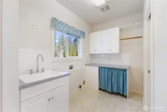 Nice good-sized laundry room off the kitchen area w/ a door to the back private patio. Gas dryer hook-up!