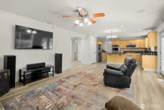 Enjoy the open floor plan with kitchen and second dining and living space. Recessed surround sound system in the second living space.