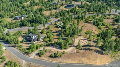 Aerial view of the site and neighborhood