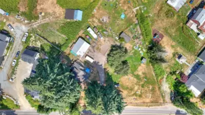 Aerial view showcasing the 1.21 acre lot