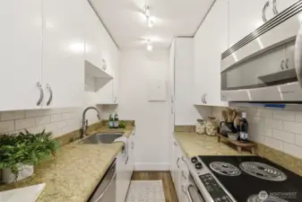 Galley Kitchen w/ new fridge & dishwasher