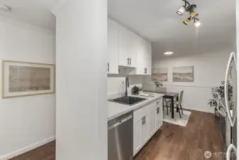 As you enter, kitchen to your right