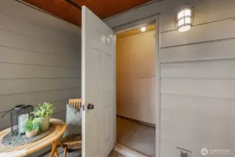 Storage shed right off the covered patio