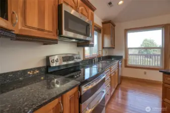 Stainless steel appliances and a double oveb