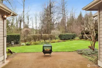 Private backyard patio backing to greenbelt for peaceful outdoor living