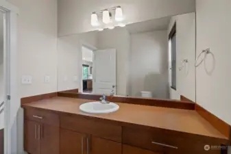 Bathroom next to living room