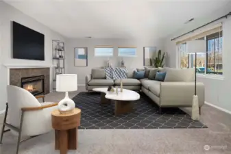 VIRTUAL STAGING: Light and open living room with gas fireplace