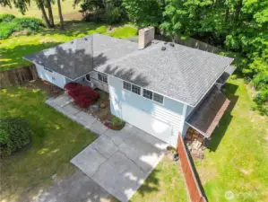 overhead view of the property and its surrounding area as well. It was taken from a drone.