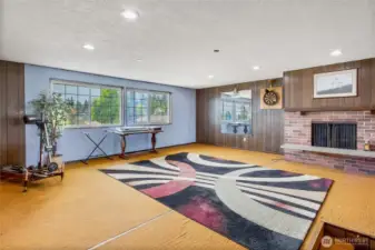 Bonus Room has fireplace, Lots of window light, dart board is included.