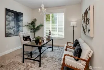 The main floor offers a versatile space that works beautifully as a guest suite or a private home office, complete with an adjacent 3/4 bath for added convenience and comfort
