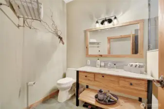 Hall bathroom is very spacious with heated floors and custom finishes throughout.