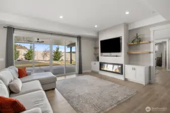 Grand sized living room with 9-foot double sliding door.