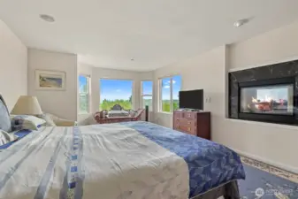 Primary Bedroom with see through gas fireplace