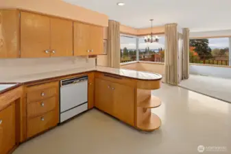 Kitchen with original tiles and cabinets views