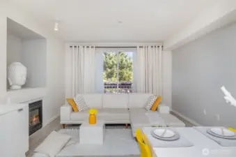Condo opens into the spacious open-floor plan with great neutral color palette.