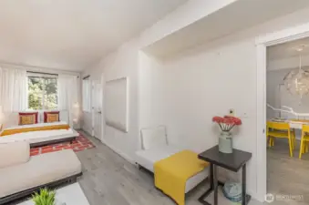 Subtle architectural details throughout the condo offer nooks for reading, storage, or even workspace.
