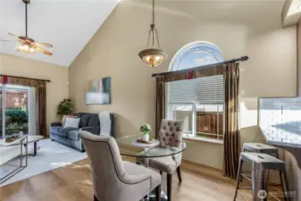 Dining area and barstools at the counter provide plenty of seating.