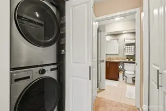 Convenient and efficient stacked LG washer and dryer.